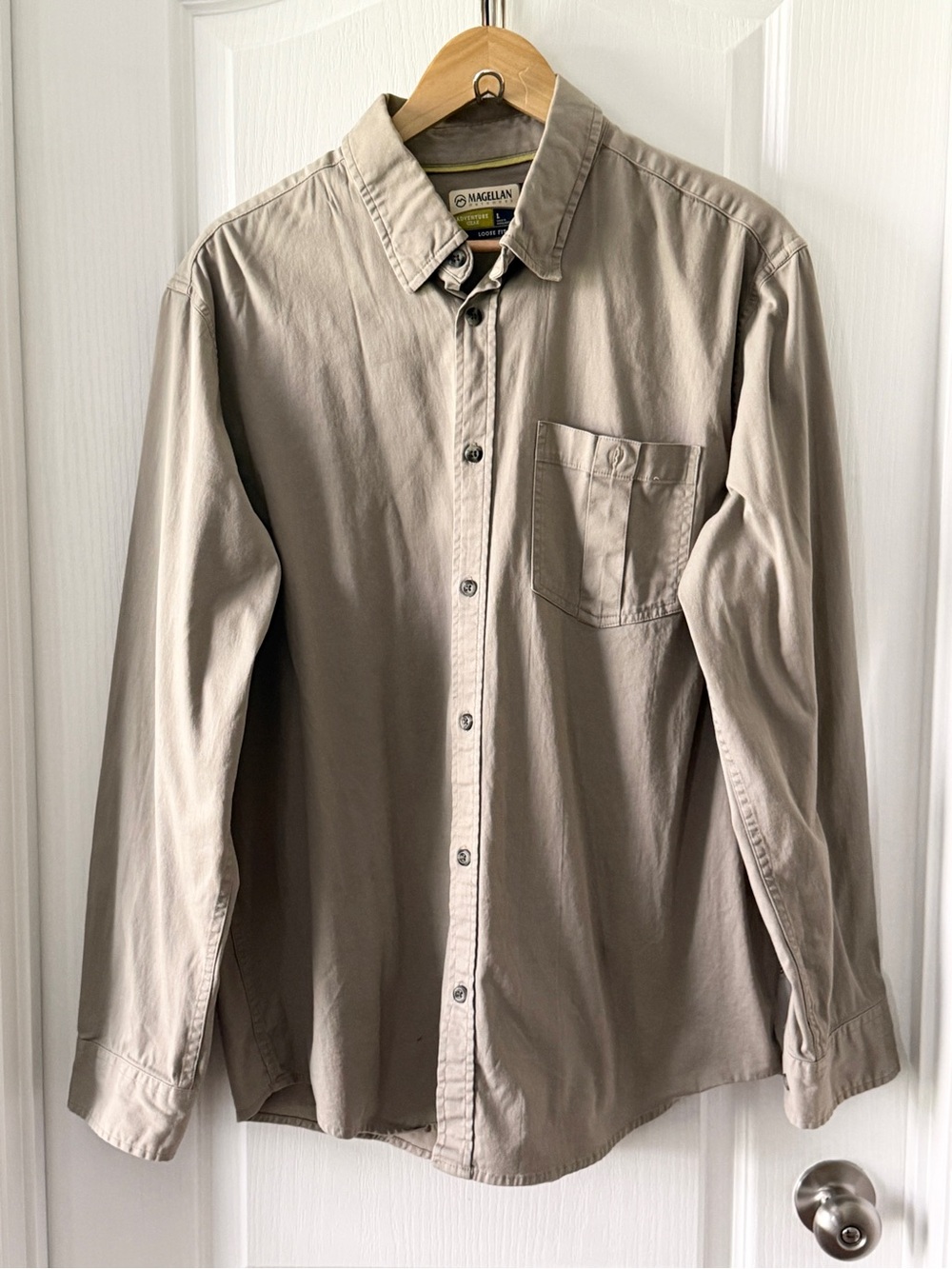 Magellan Outdoors Men's Long-Sleeve Button-Up Shirt - Taupe Size L
